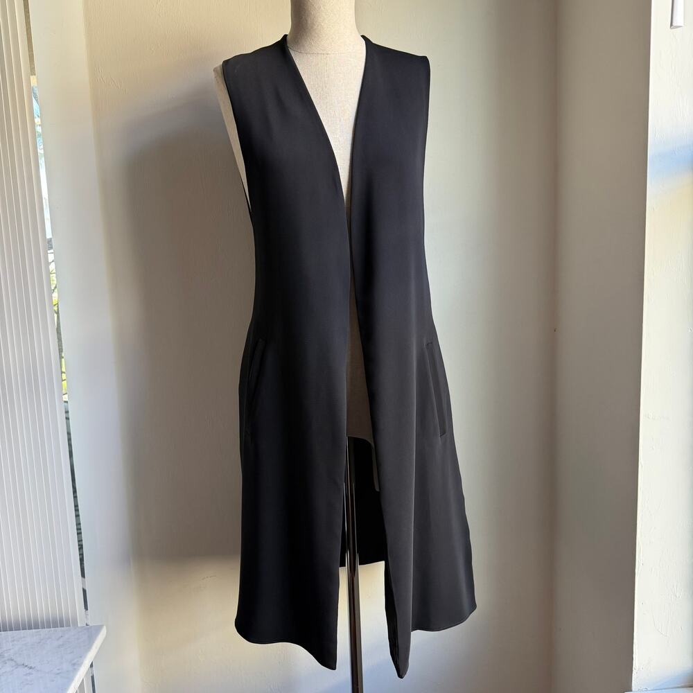 Lola & Sophie Long Open-Front Black Vest XS USA Made Minimalist Style